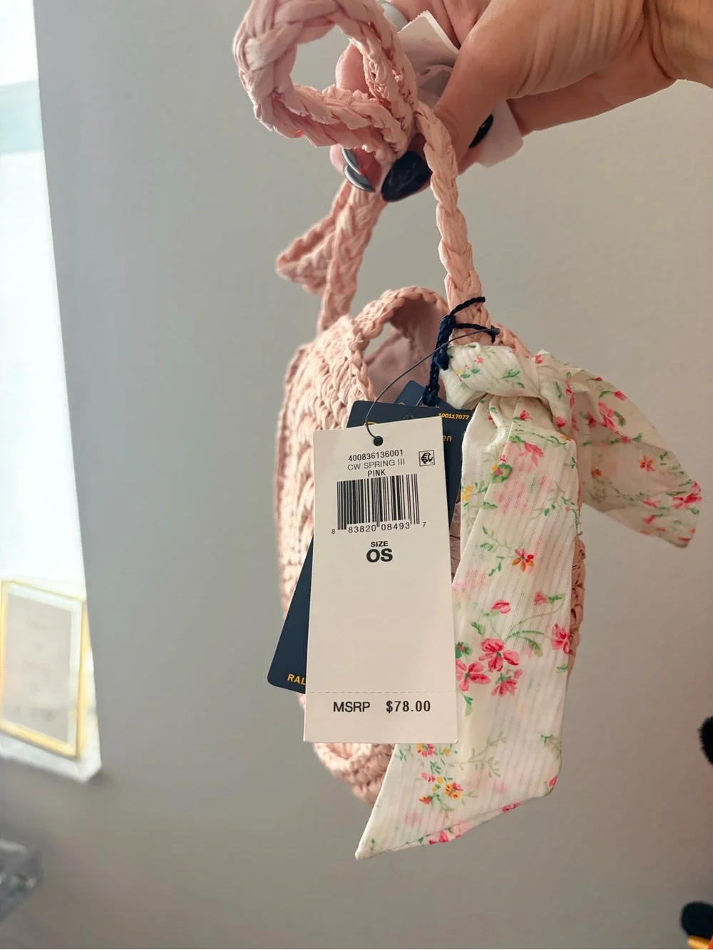 NWT Polo Ralph Lauren Logo Pink Raffia Small/Kids Purse
